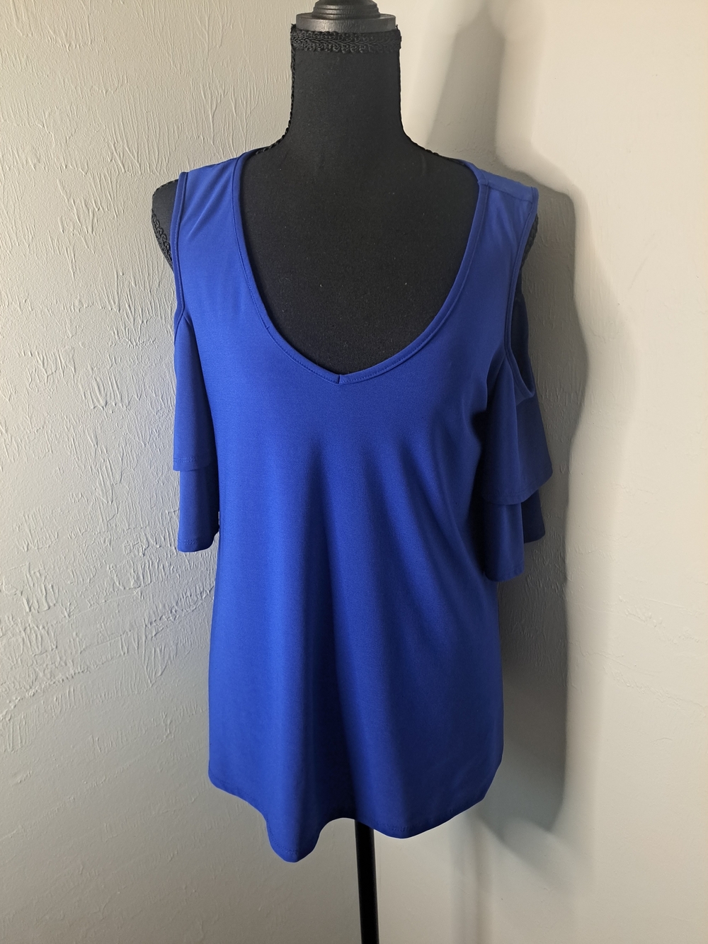 AUW Royal Blue Cold-Shoulder V-Neck Tank Top
